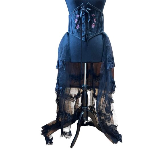 Widow L/XL floral corset tulle layered snap /removable open long skirt goth - Picture 1 of 6